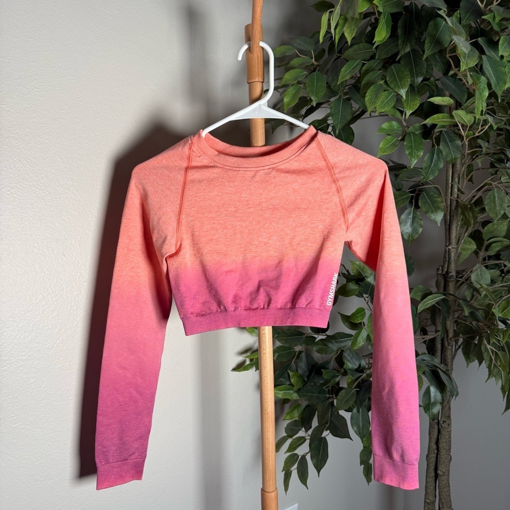 Gymshark Pink Adapt Ombre Seamless Long Sleeve Crop Top Women’s Size Small
